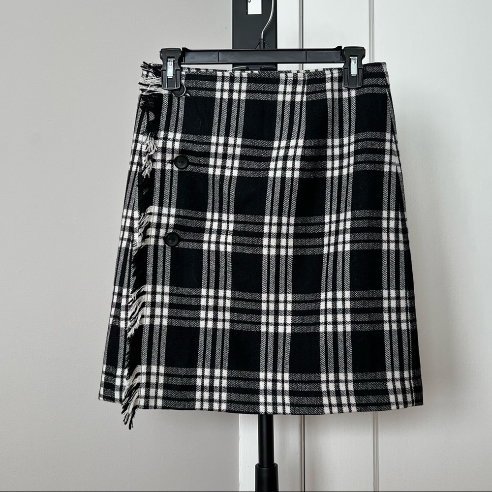 Vintage Black&White plaid button wrap skirt